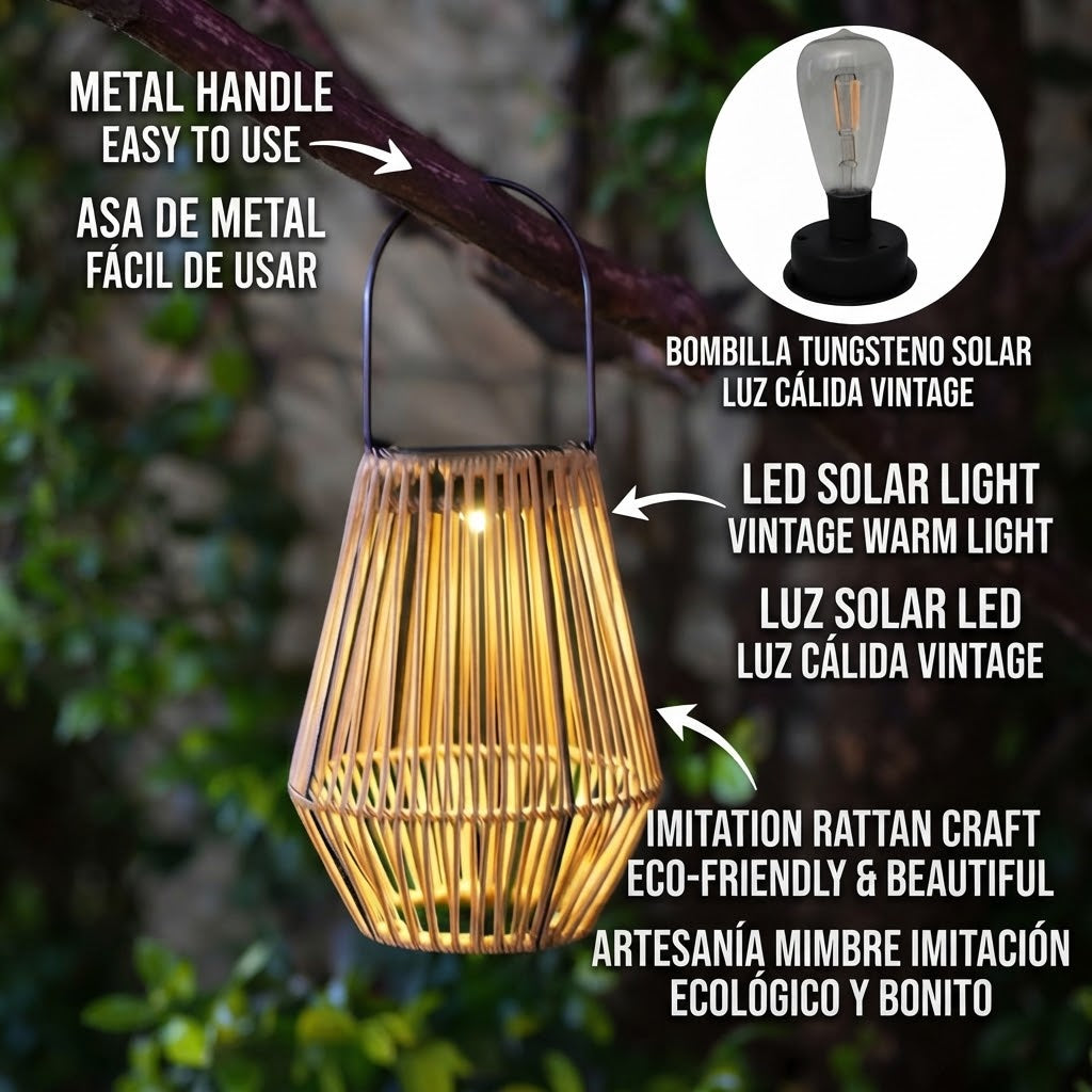 Solar Woven Rattan Lanterns – Boho Outdoor Table & Hanging Lights (Set of 2)