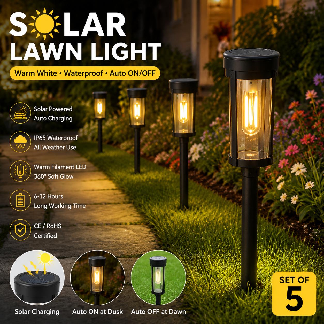 Solar Powered Lawn & Garden Lights – Waterproof Warm LED Ambience