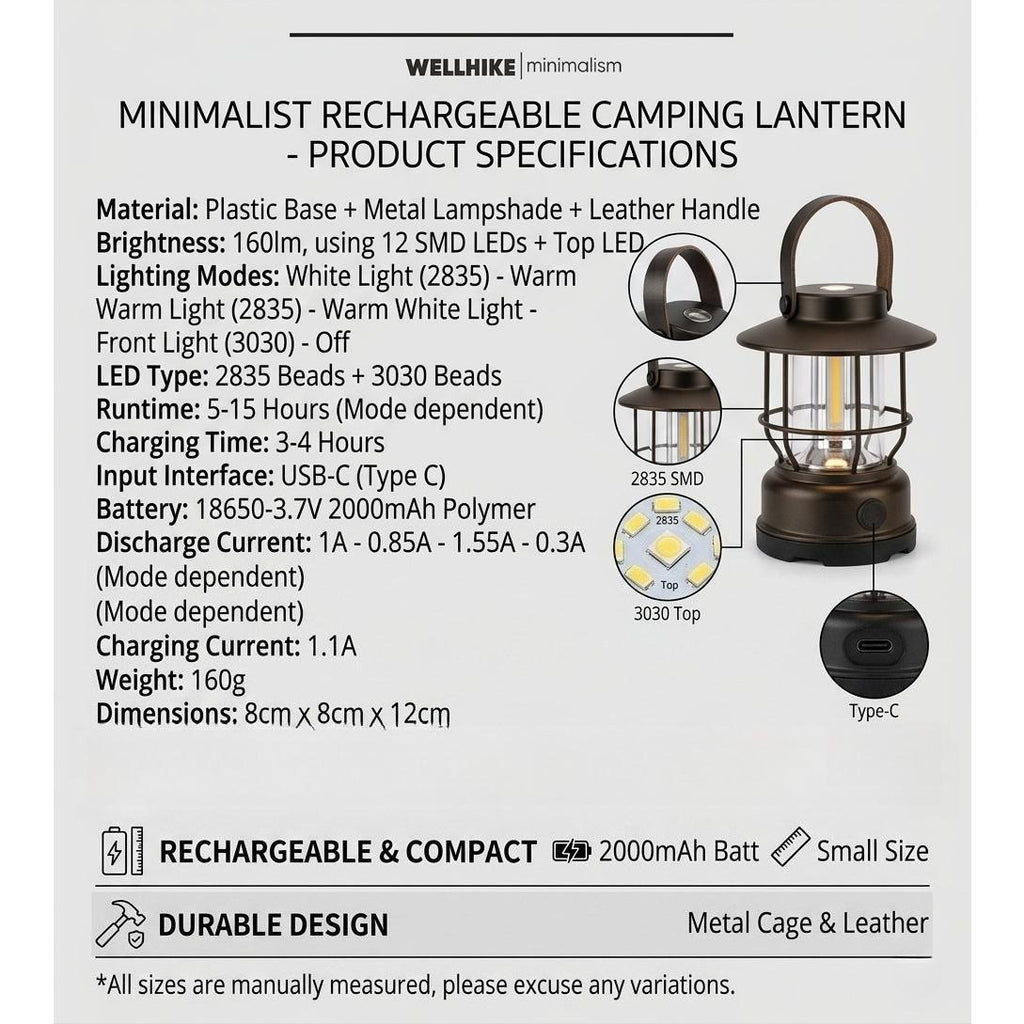 Retro Camping Lantern Warm Ambient Light USB Rechargeable Cafe Table Lamp