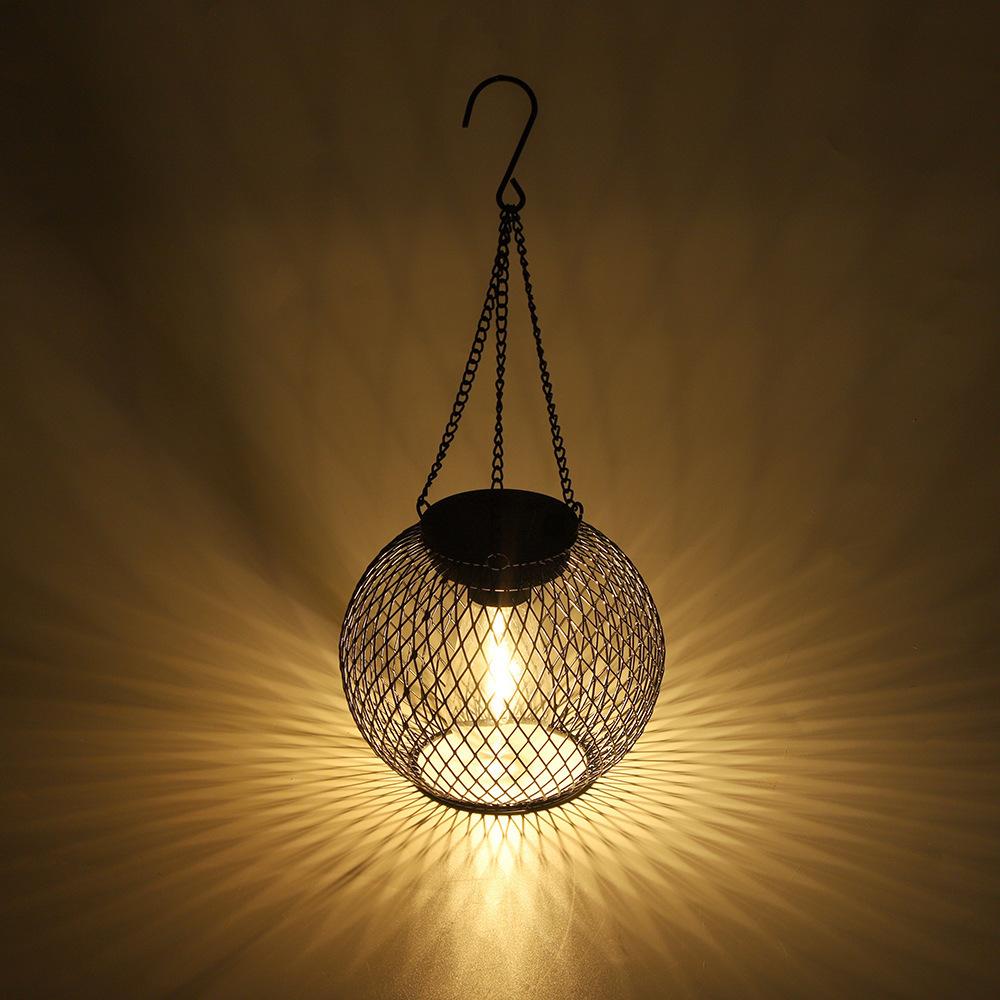 Solar Hanging Globe Lantern – Rustic Iron Mesh Outdoor Light with Vintage Edison Bulb