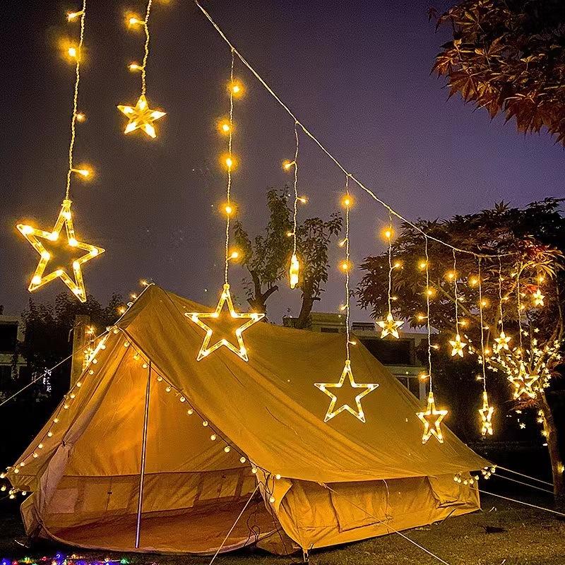 Celestial Solar Curtain Lights – Waterproof Star & Moon Outdoor Fairy Lights with Remote (11.5 ft)