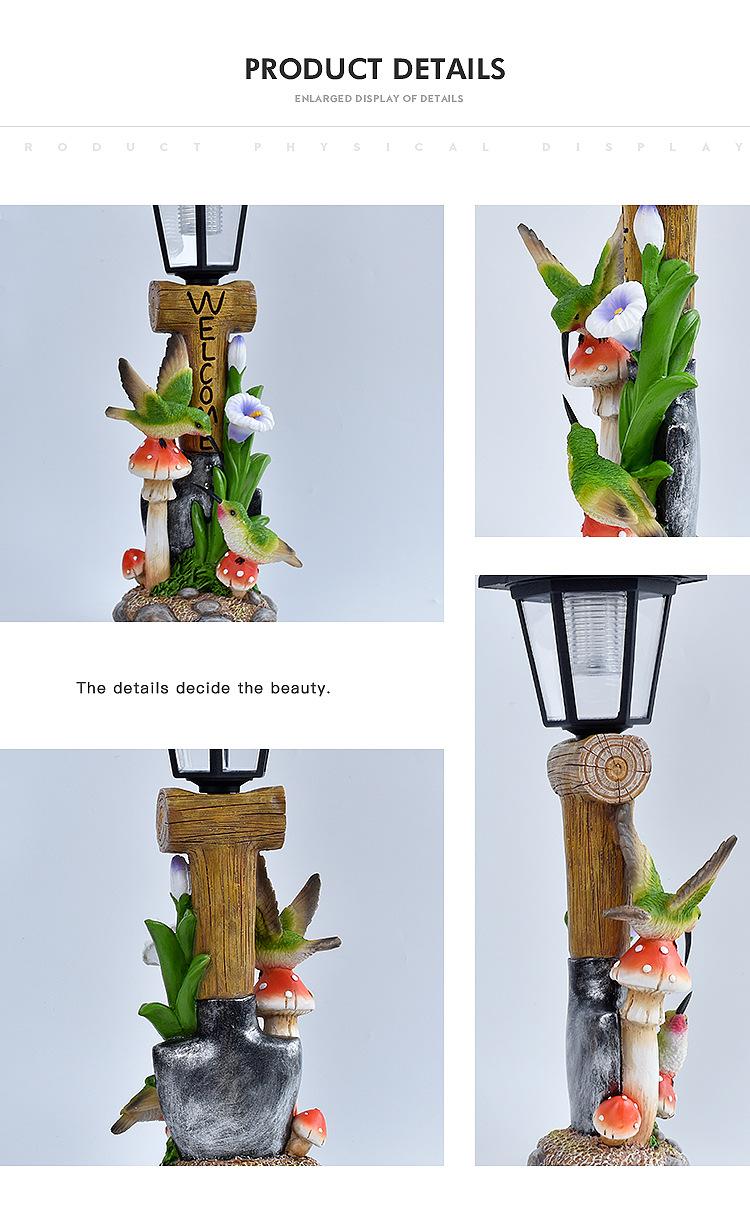 "Welcome" Solar Bird Storks peacocks – Animals Garden Lantern Statue – Hand-Painted Resin Sculpture with Auto-Charging LED (15.5" Tall)