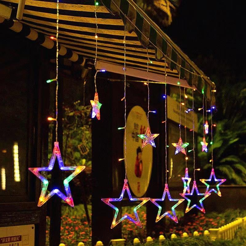 Celestial Solar Curtain Lights – Waterproof Star & Moon Outdoor Fairy Lights with Remote (11.5 ft)