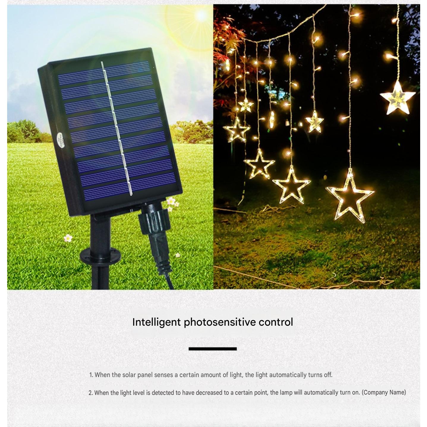 Celestial Solar Curtain Lights – Waterproof Star & Moon Outdoor Fairy Lights with Remote (11.5 ft)