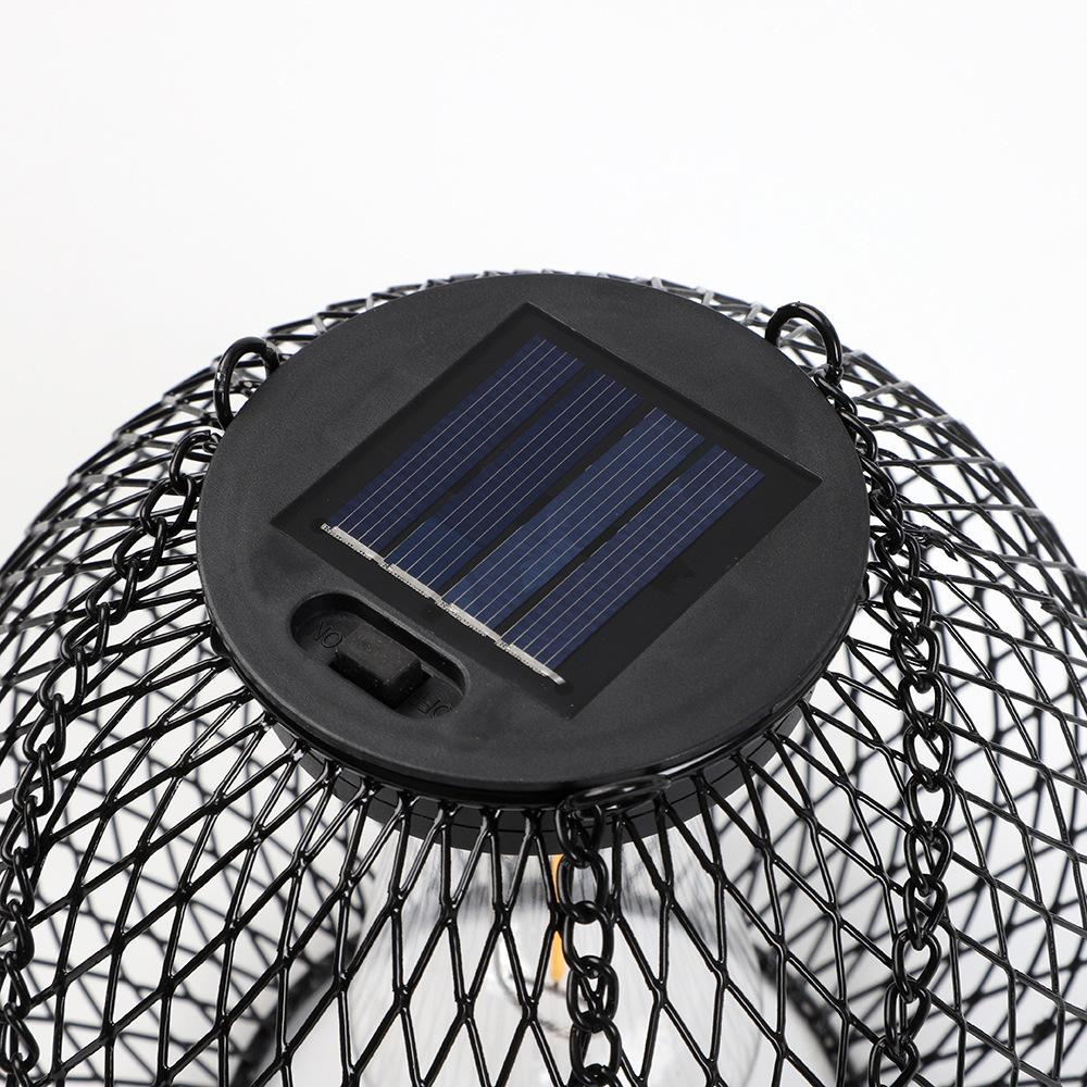 Solar Hanging Globe Lantern – Rustic Iron Mesh Outdoor Light with Vintage Edison Bulb