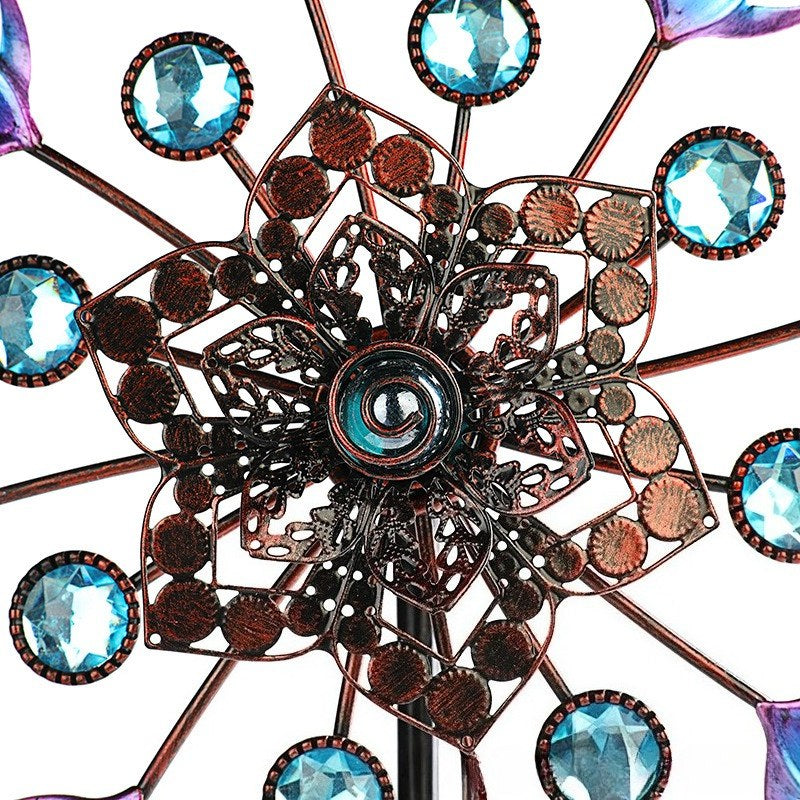Kinetic Jeweled Peacock Wind Spinners – 3D Rotating Metal Garden Stakes (Set of 2)