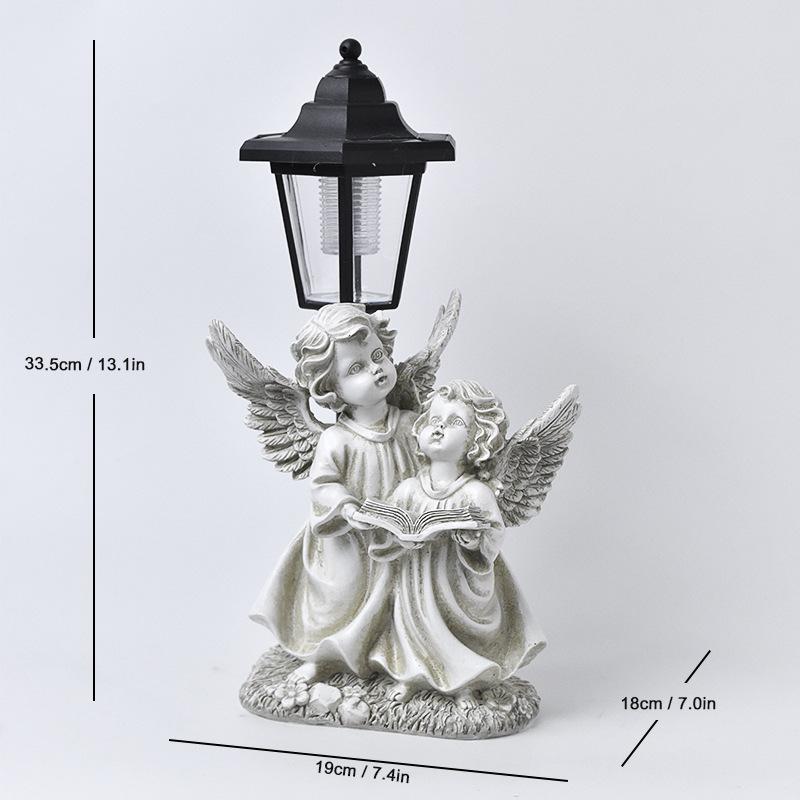 Cherubs at the Pillar – Solar Lantern Garden Statue & Roman Stone-Look Outdoor Decor (14" Tall)