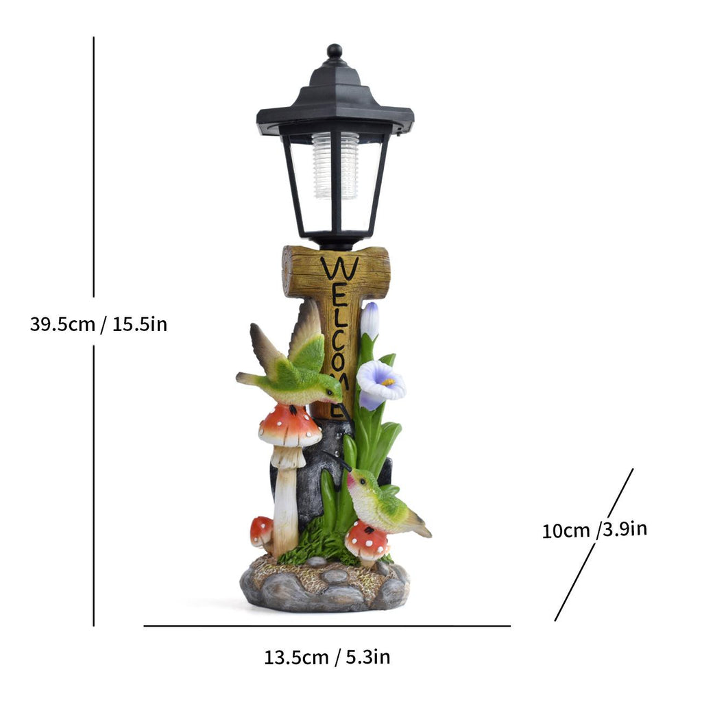 "Welcome" Solar Bird Storks peacocks – Animals Garden Lantern Statue – Hand-Painted Resin Sculpture with Auto-Charging LED (15.5" Tall)