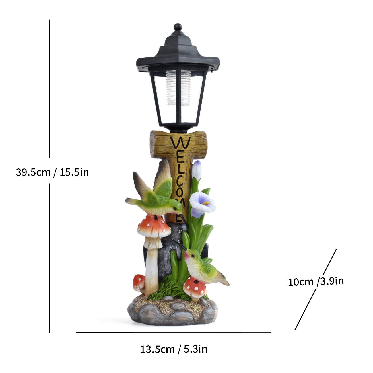 "Welcome" Solar Bird Storks peacocks – Animals Garden Lantern Statue – Hand-Painted Resin Sculpture with Auto-Charging LED (15.5" Tall)
