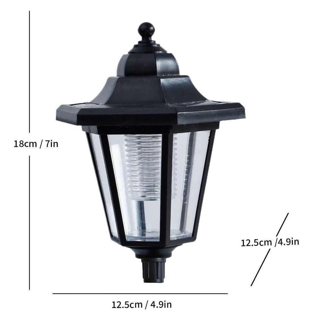 Black solar LED garden lantern with clear glass panels