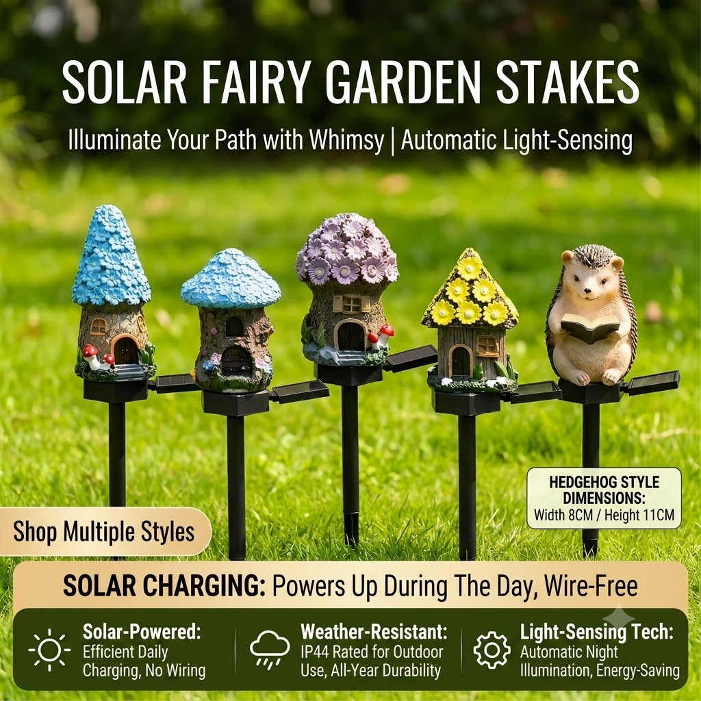 Luminous Storybook Fairy Houses – Solar-Powered Resin Garden Pathway Stakes (5 Styles)