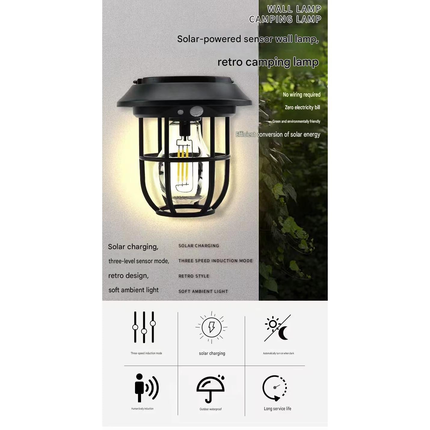 3-in-1 Solar Edison Lantern – Motion Sensor Outdoor Stake, Wall Sconce & Hanging Light