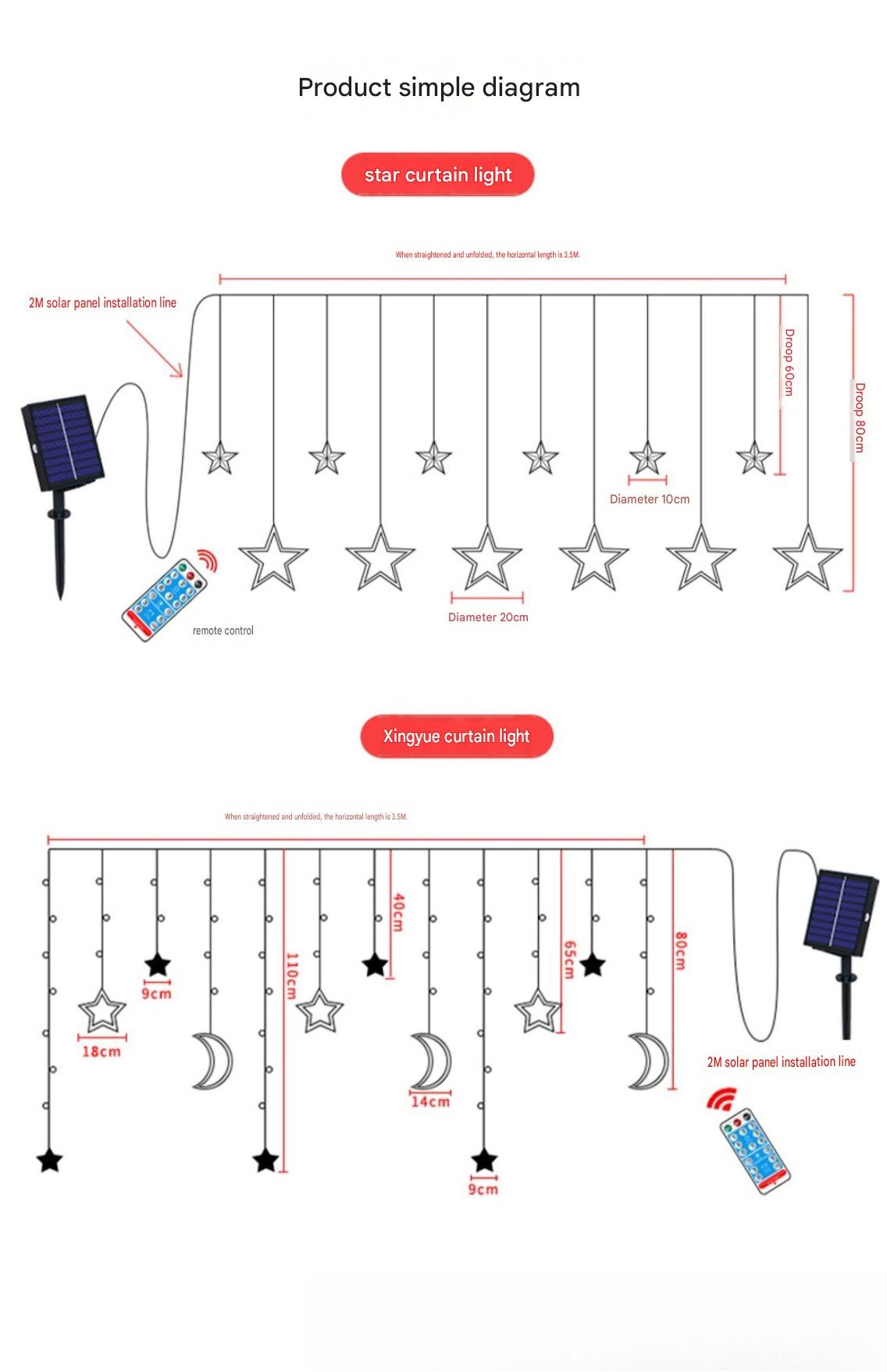 Celestial Solar Curtain Lights – Waterproof Star & Moon Outdoor Fairy Lights with Remote (11.5 ft)