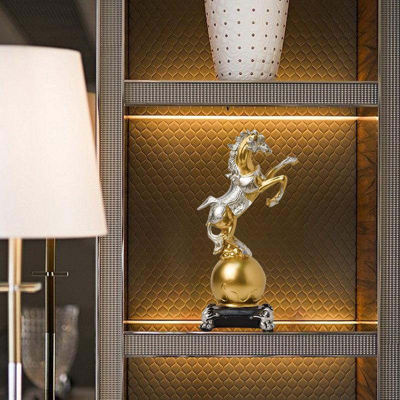 Golden Horse Resin Statue Luxury Tabletop Decor Figurine for Home & Office