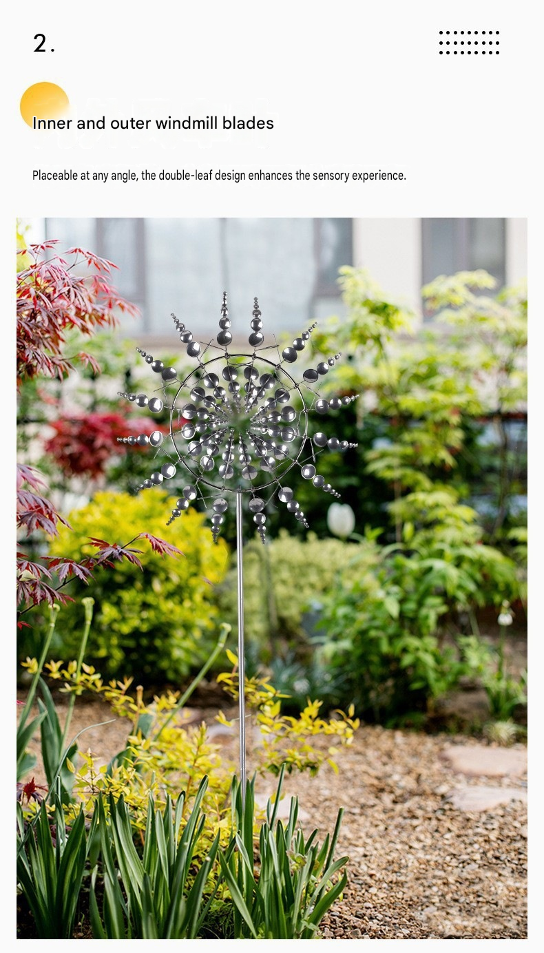 Kinetic 3D Metal Wind Spinner – Rotating Sunburst Garden Stake Sculpture (36" Tall)