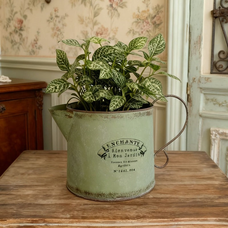 Vintage French Country Metal Planter Set of 4 – Rustic "Enchanté" Collection