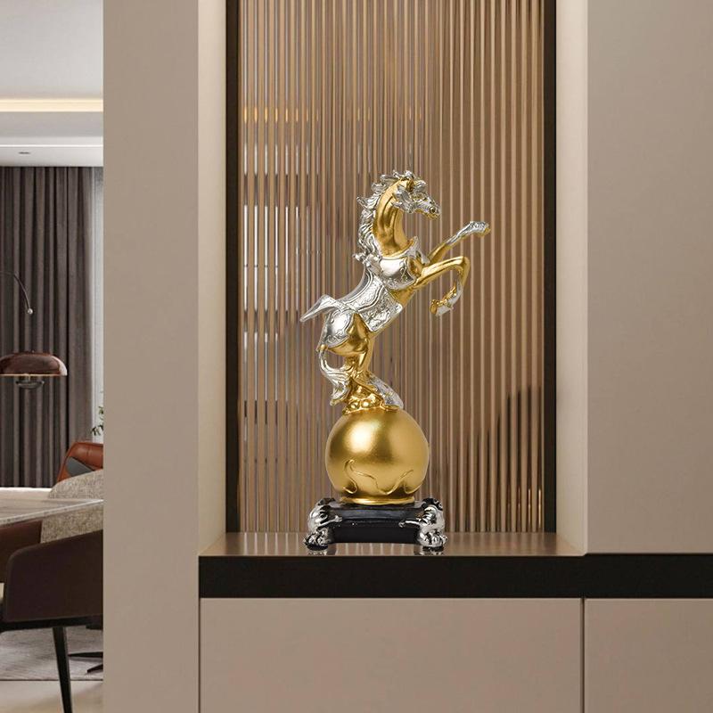 Golden Horse Resin Statue Luxury Tabletop Decor Figurine for Home & Office