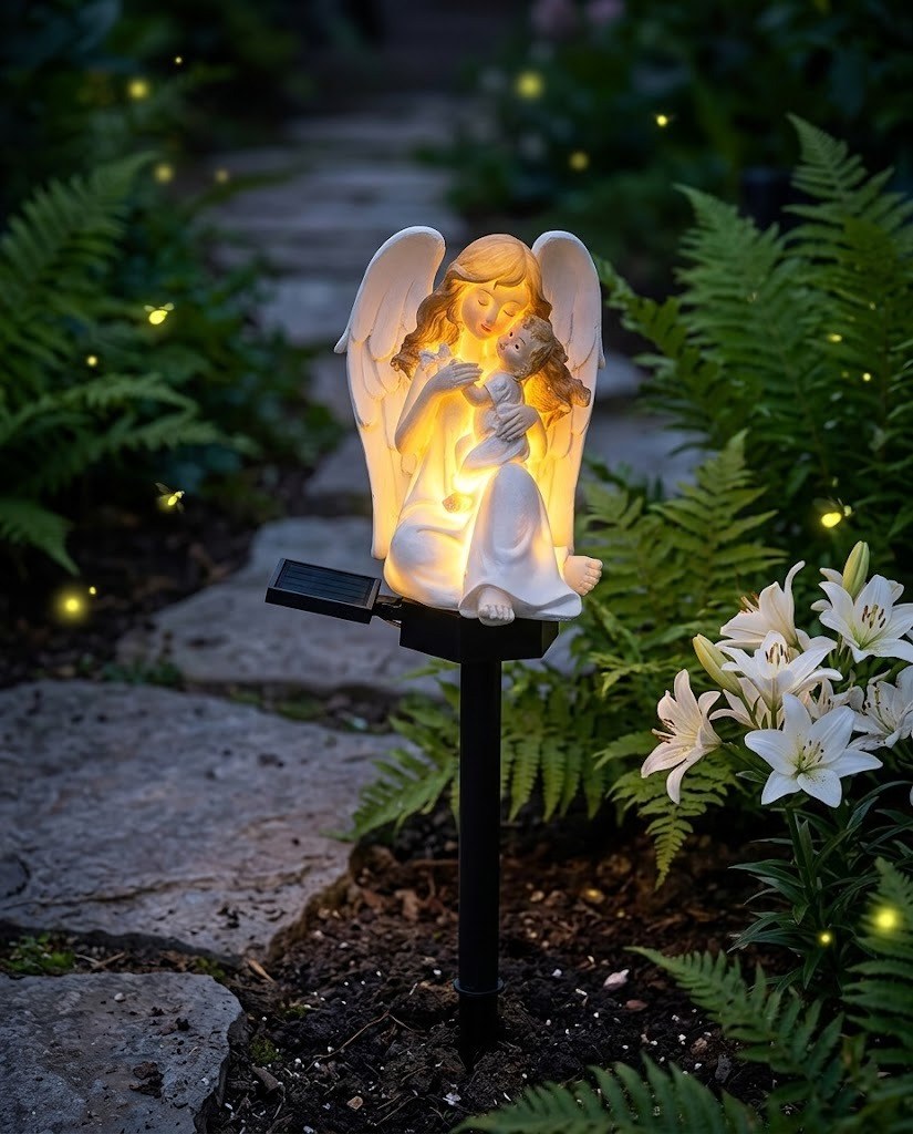 Luminous Guardian Angel Solar Stakes – Hand-Painted Resin Memorial & Garden Lights (4 Styles)