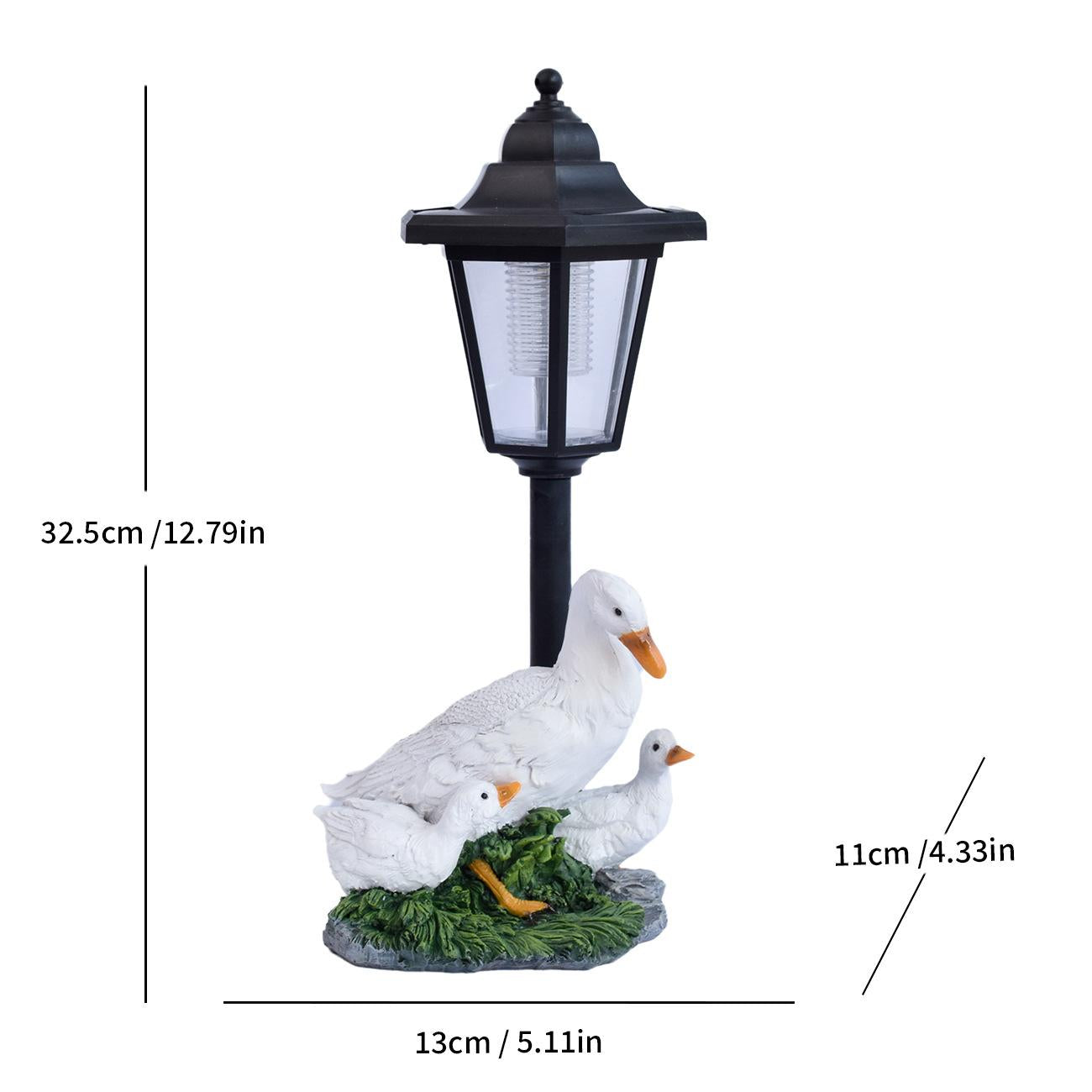 Storybook Waterfowl Solar Lantern Statue – Hand-Painted Resin Garden Sculpture (13" Tall)