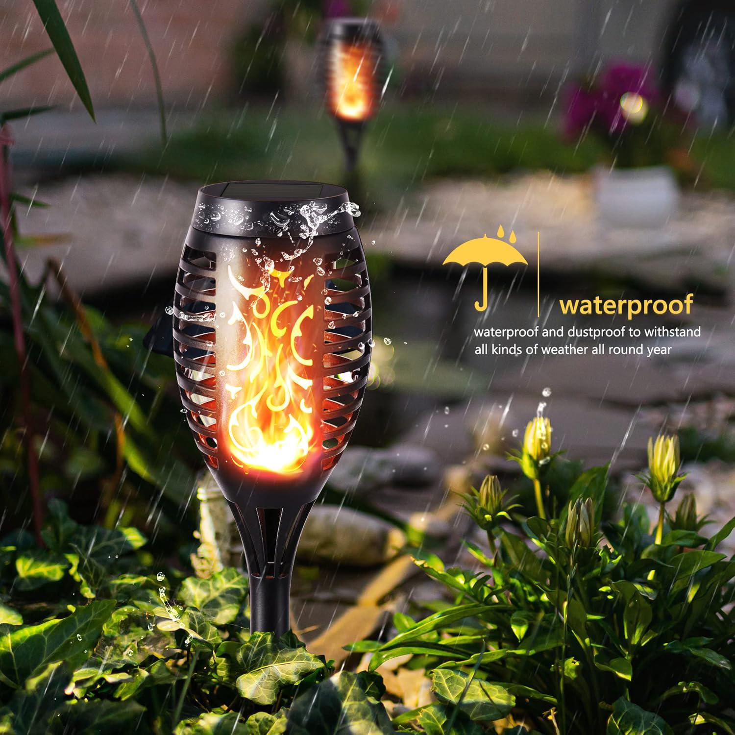 Solar Flickering Flame Torch Lights – Waterproof LED Garden Pathway Stakes