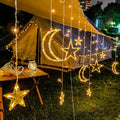 Celestial Solar Curtain Lights – Waterproof Star & Moon Outdoor Fairy Lights with Remote (11.5 ft)