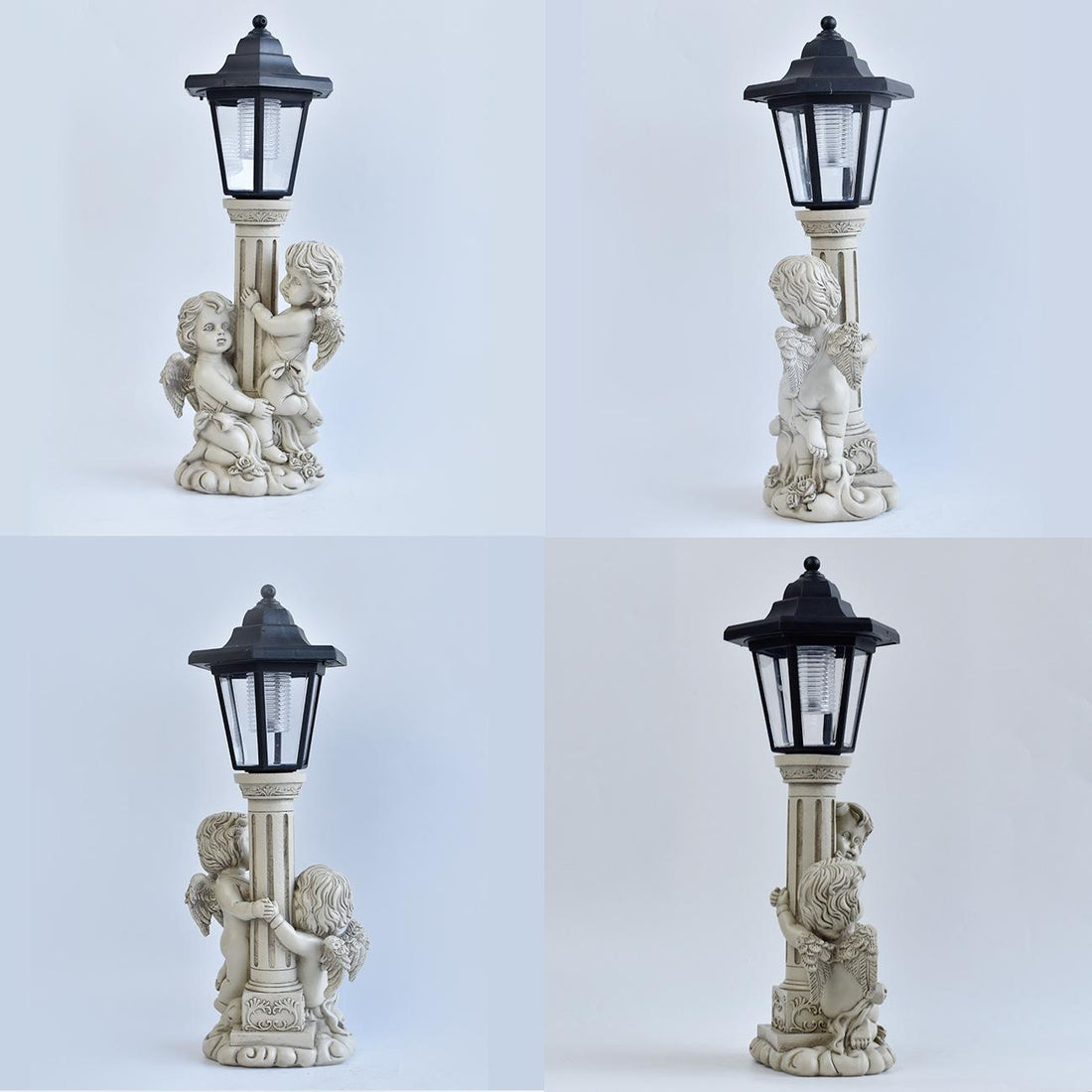 Cherubs at the Pillar – Solar Lantern Garden Statue & Roman Stone-Look Outdoor Decor (14" Tall)