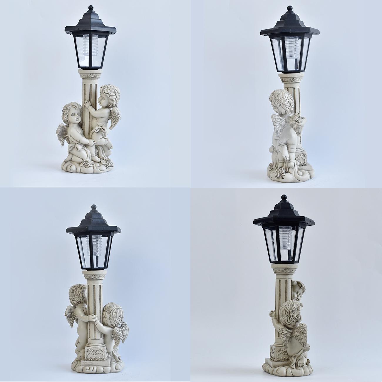 Cherubs at the Pillar – Solar Lantern Garden Statue & Roman Stone-Look Outdoor Decor (14" Tall)