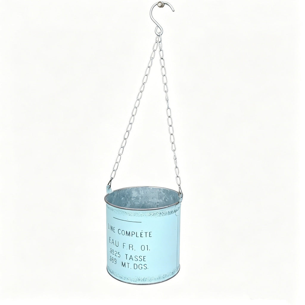 Vintage French Country Metal Hanging Planter with Chain