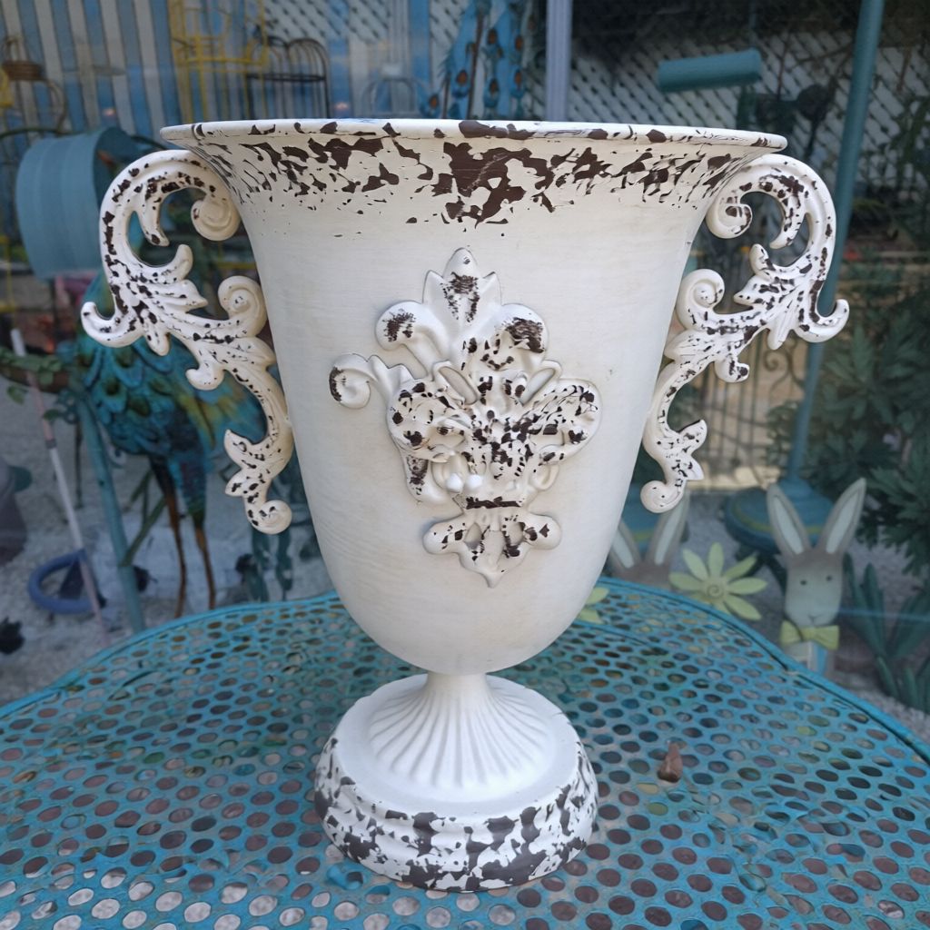 Antique Cast Iron Trophy Planter – Sculptural Pedestal Urn for Garden & Patio, Vintage French Country Flower Pot (Small / Large)