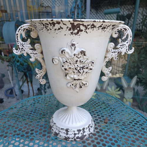 Antique Cast Iron Trophy Planter – Sculptural Pedestal Urn for Garden & Patio, Vintage French Country Flower Pot (Small / Large)