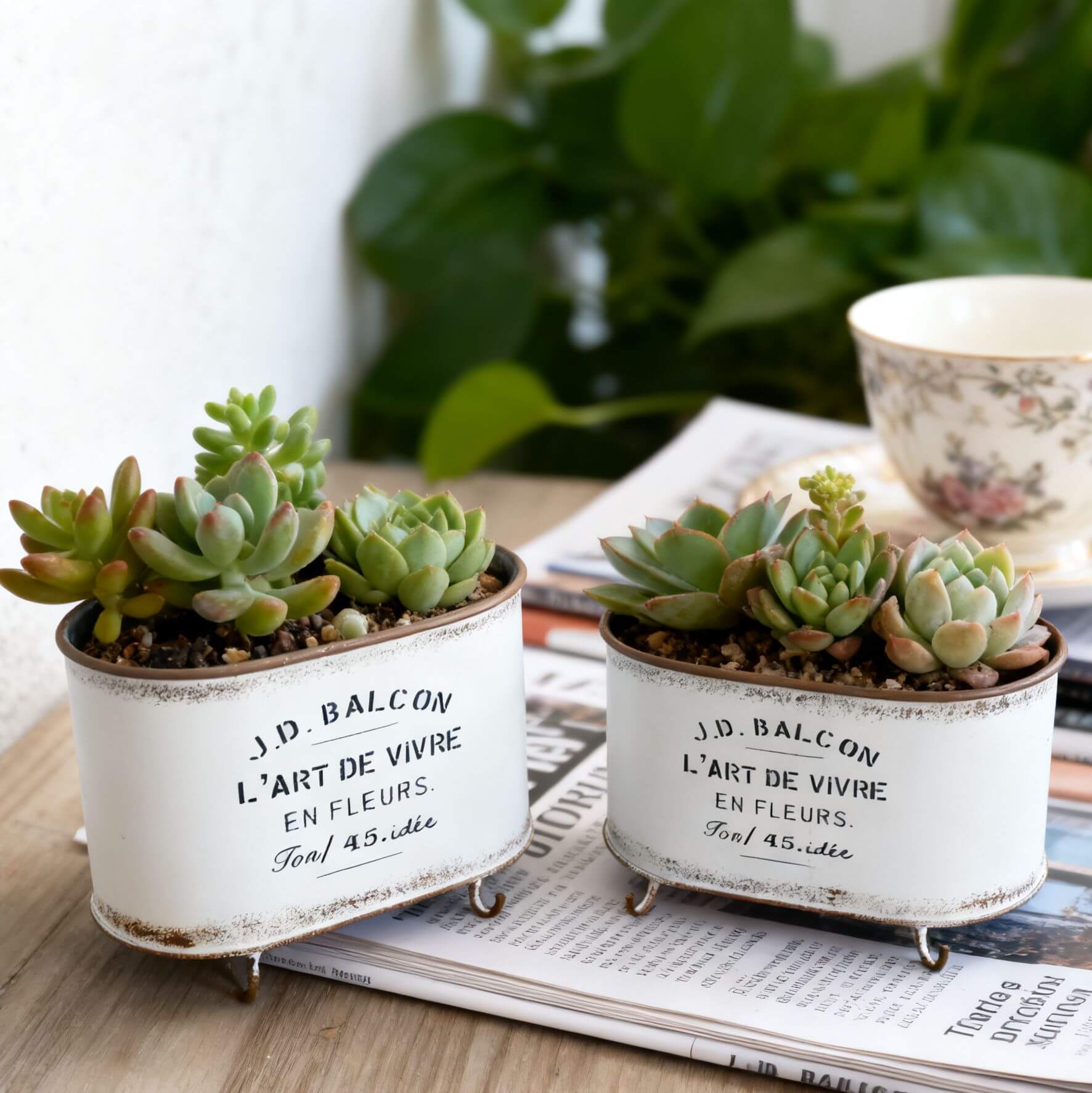 French Vintage Footed Oval Planter – "L'Art de Vivre" Galvanized Metal Tub with Drainage Hole
