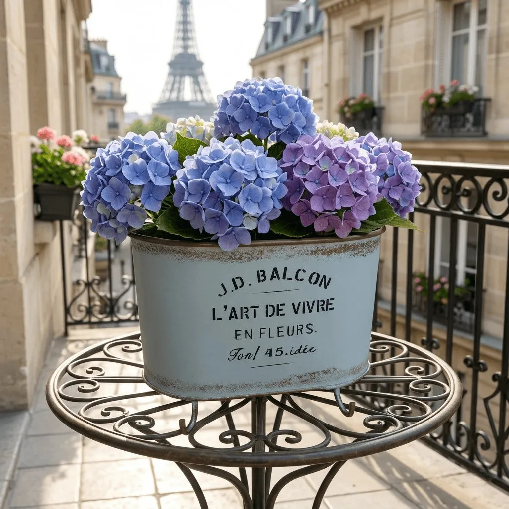French Vintage Footed Oval Planter – "L'Art de Vivre" Galvanized Metal Tub with Drainage Hole