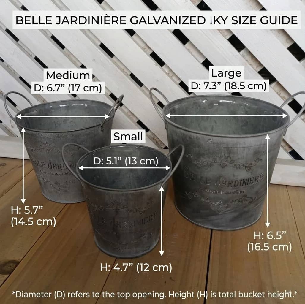 French Vintage Galvanized Planter Bucket – "Belle Jardinière" Rustic Metal Garden Tub with Handles (3 Sizes) - The Curated Shop