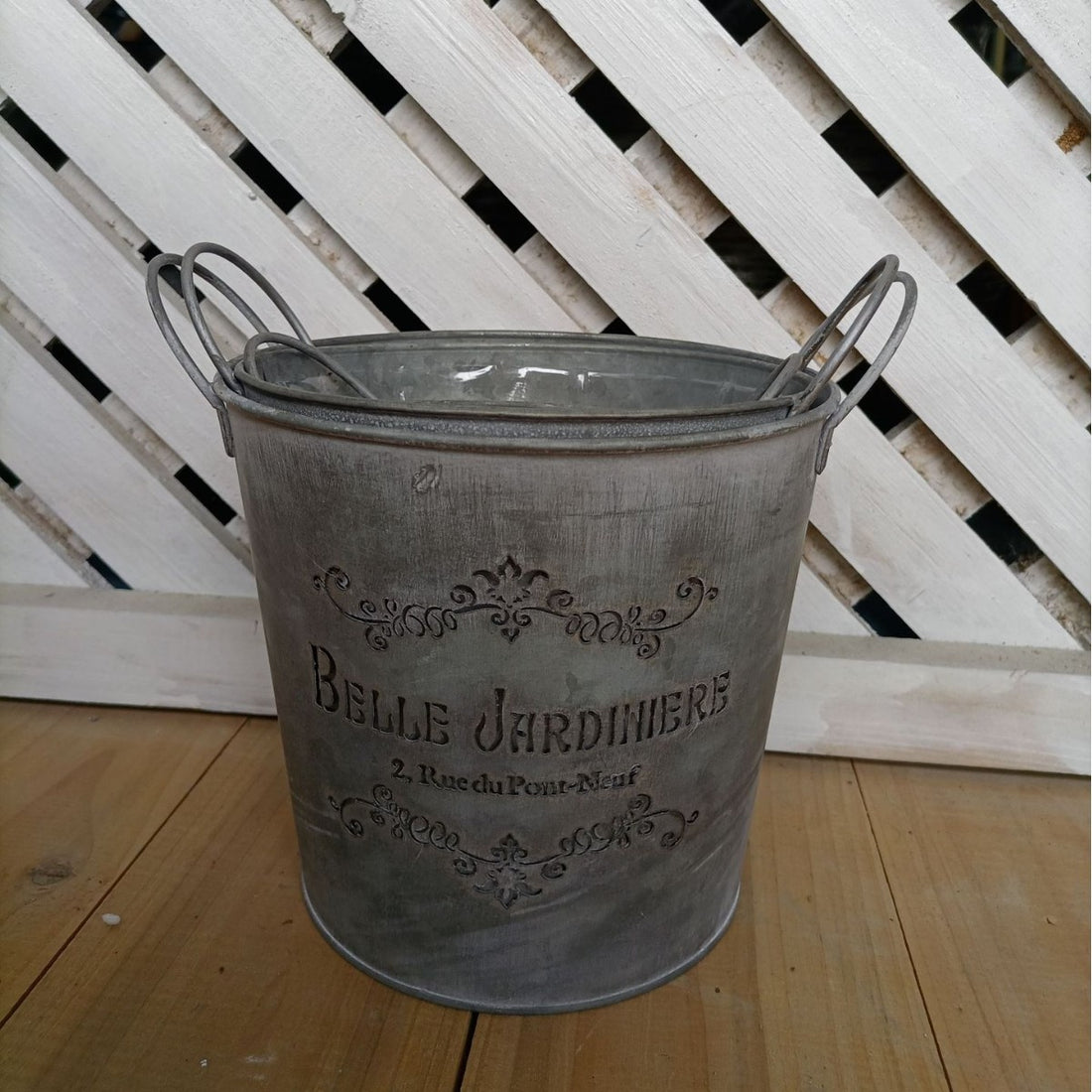 French Vintage Galvanized Planter Bucket – "Belle Jardinière" Rustic Metal Garden Tub with Handles (3 Sizes) - The Curated Shop