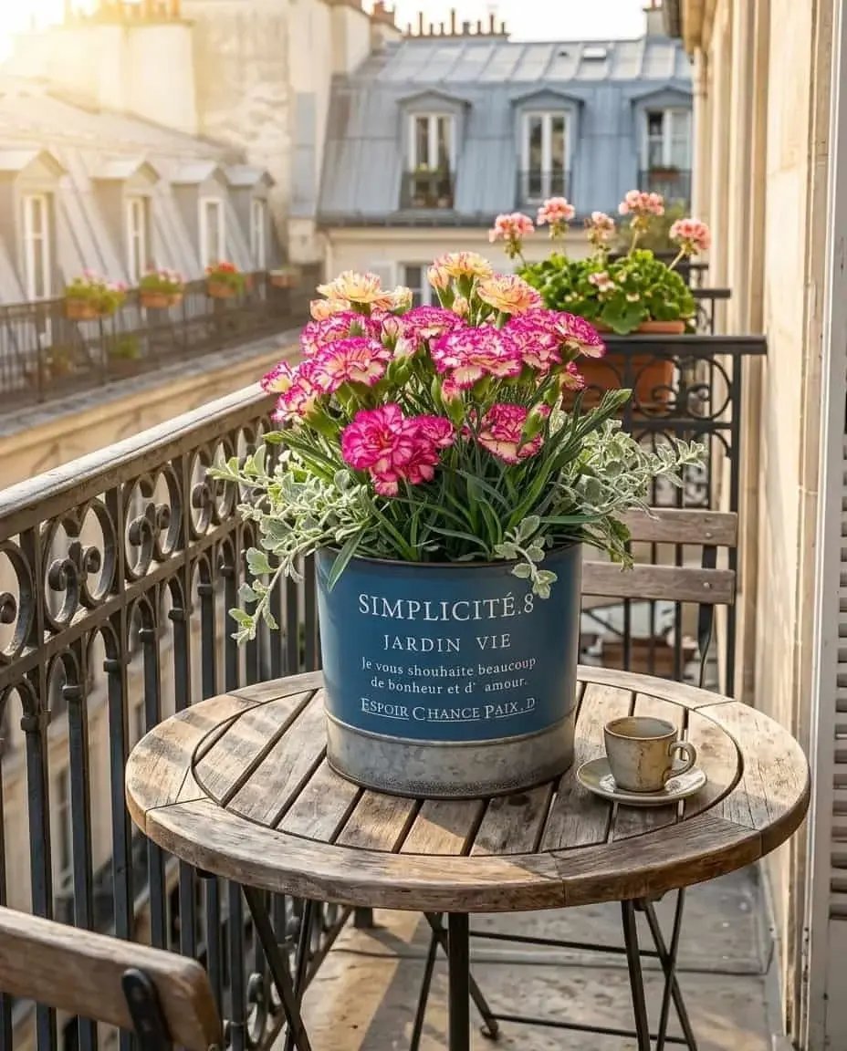 French Vintage Metal Planter – Distressed "Simplicité Jardin Vie" SIMP Iron Cachepot (Available in 3 Sizes) - The Curated Shop