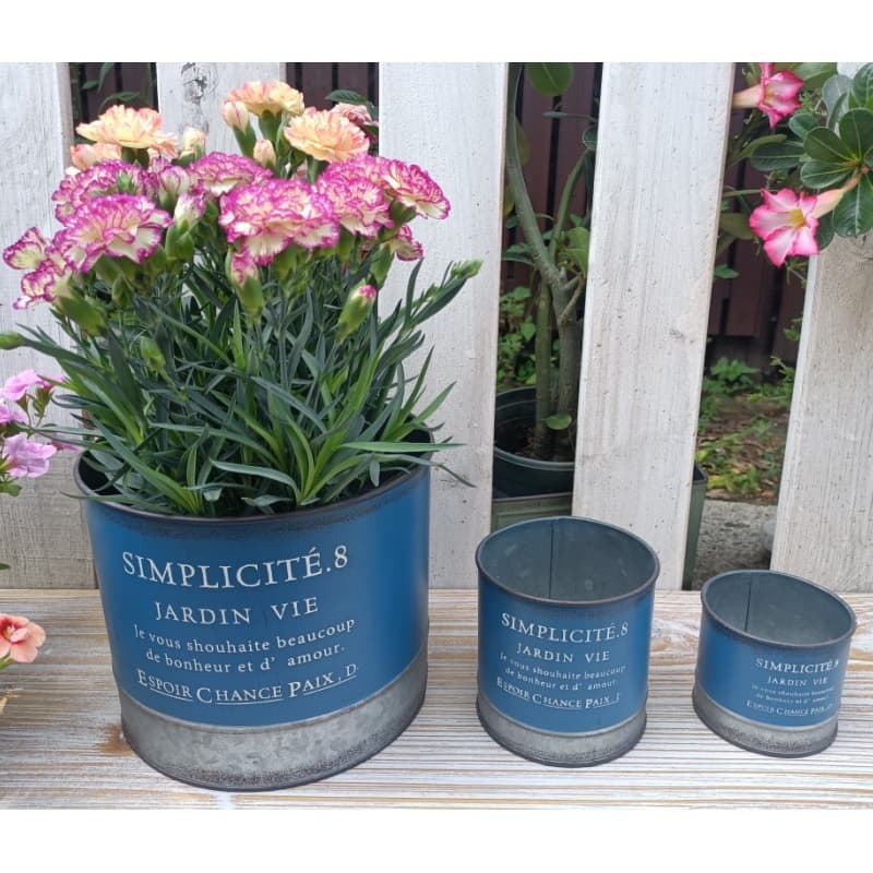 French Vintage Metal Planter – Distressed "Simplicité Jardin Vie" SIMP Iron Cachepot (Available in 3 Sizes) - The Curated Shop