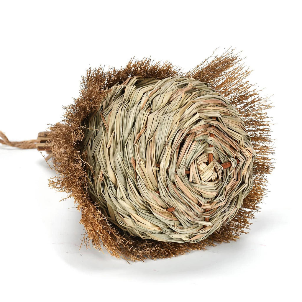 Woven straw ball with natural fibers on a white background