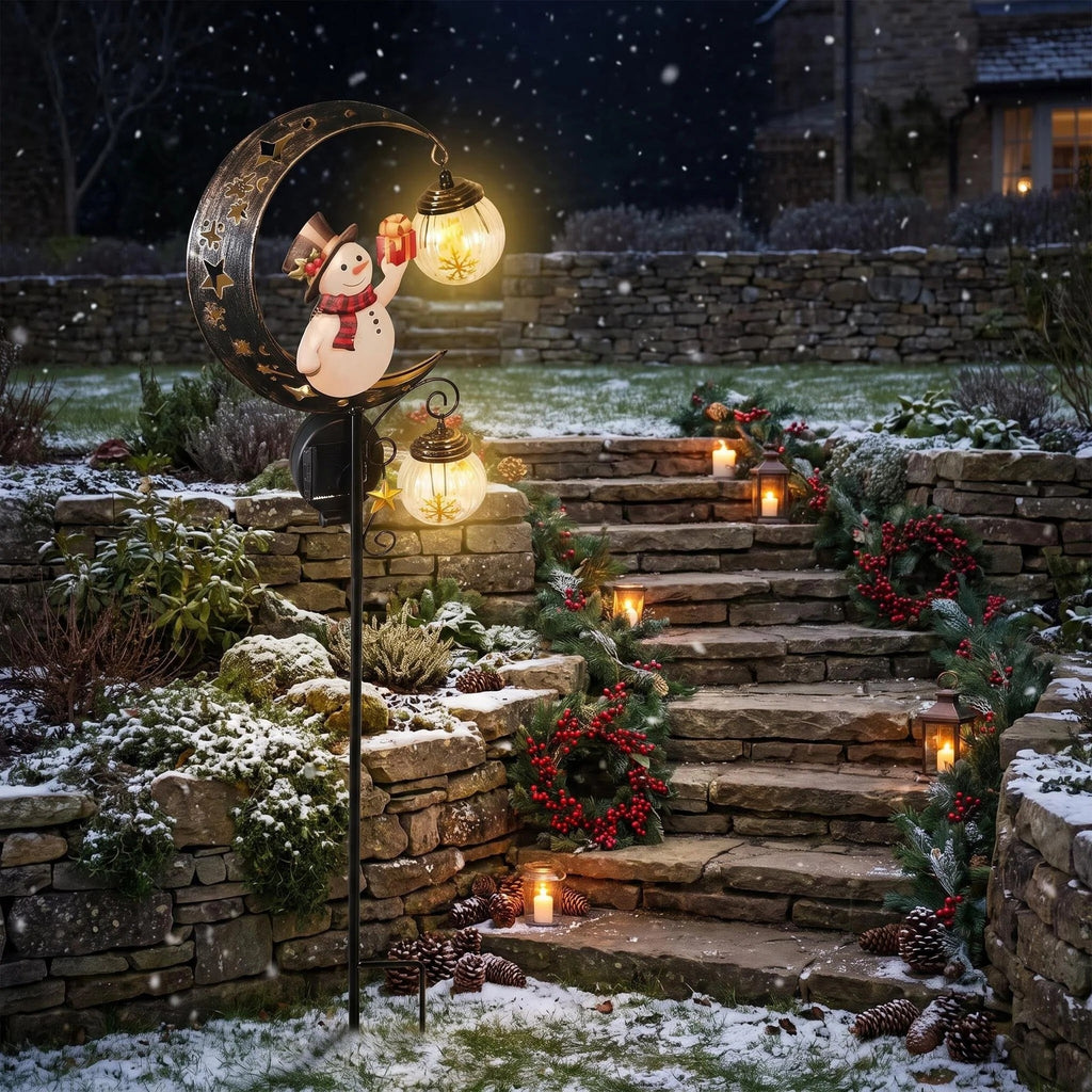 Luminous Winter Moon – Solar Metal Christmas Pathway Stake with Glowing Glass Orb (7 Styles)