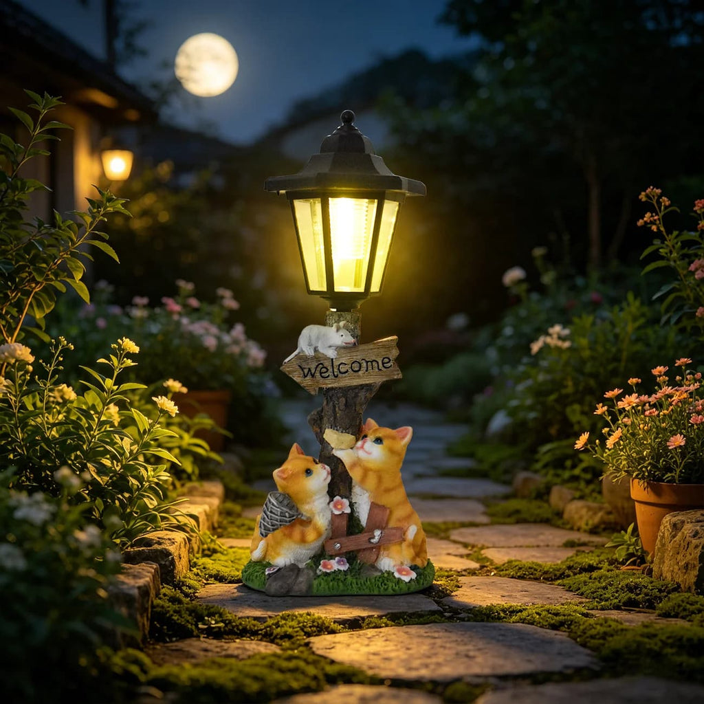 Luminous Solar Cat Garden Guardian – Hand-Painted Resin Planter Statue with Glowing Lantern (3 Styles)