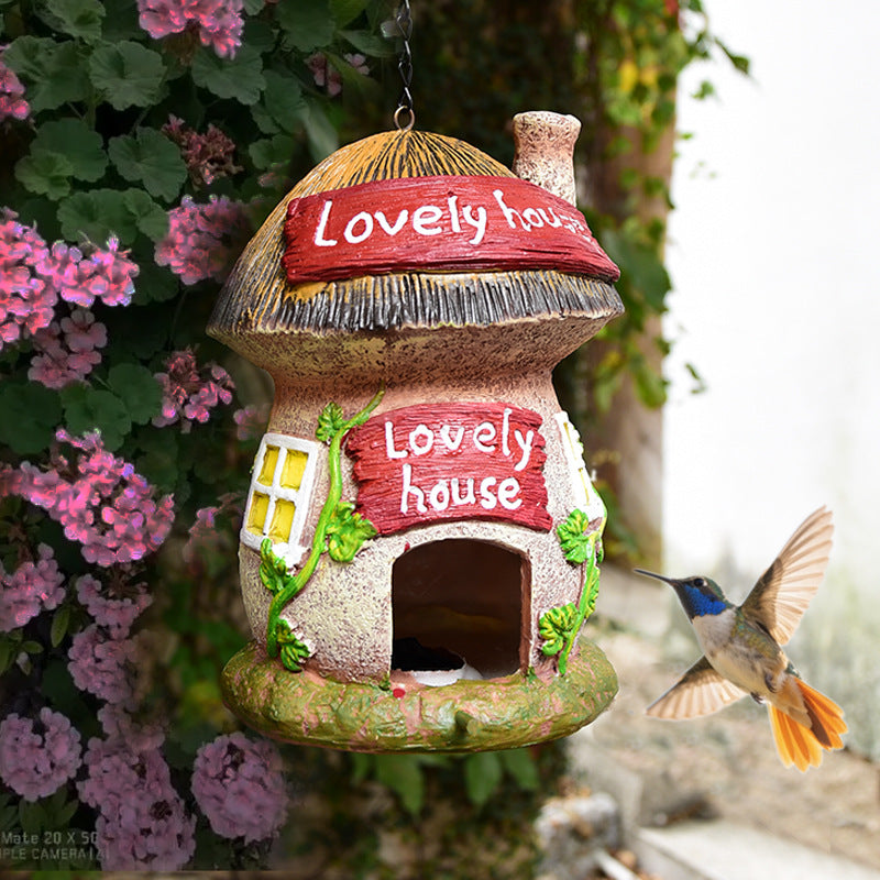 Solar Fairy Cottage Birdhouse – Hand-Painted Glowing Woodland Garden Lantern
