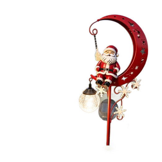 Luminous Winter Moon – Solar Metal Santa Pathway Stake with Glowing Glass Orb (33.5" Tall)