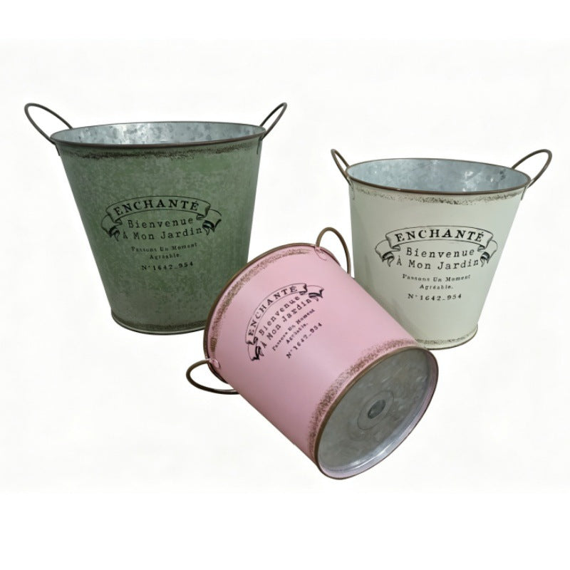 Vintage French Country Metal Planter Set of 4 – Rustic "Enchanté" Collection