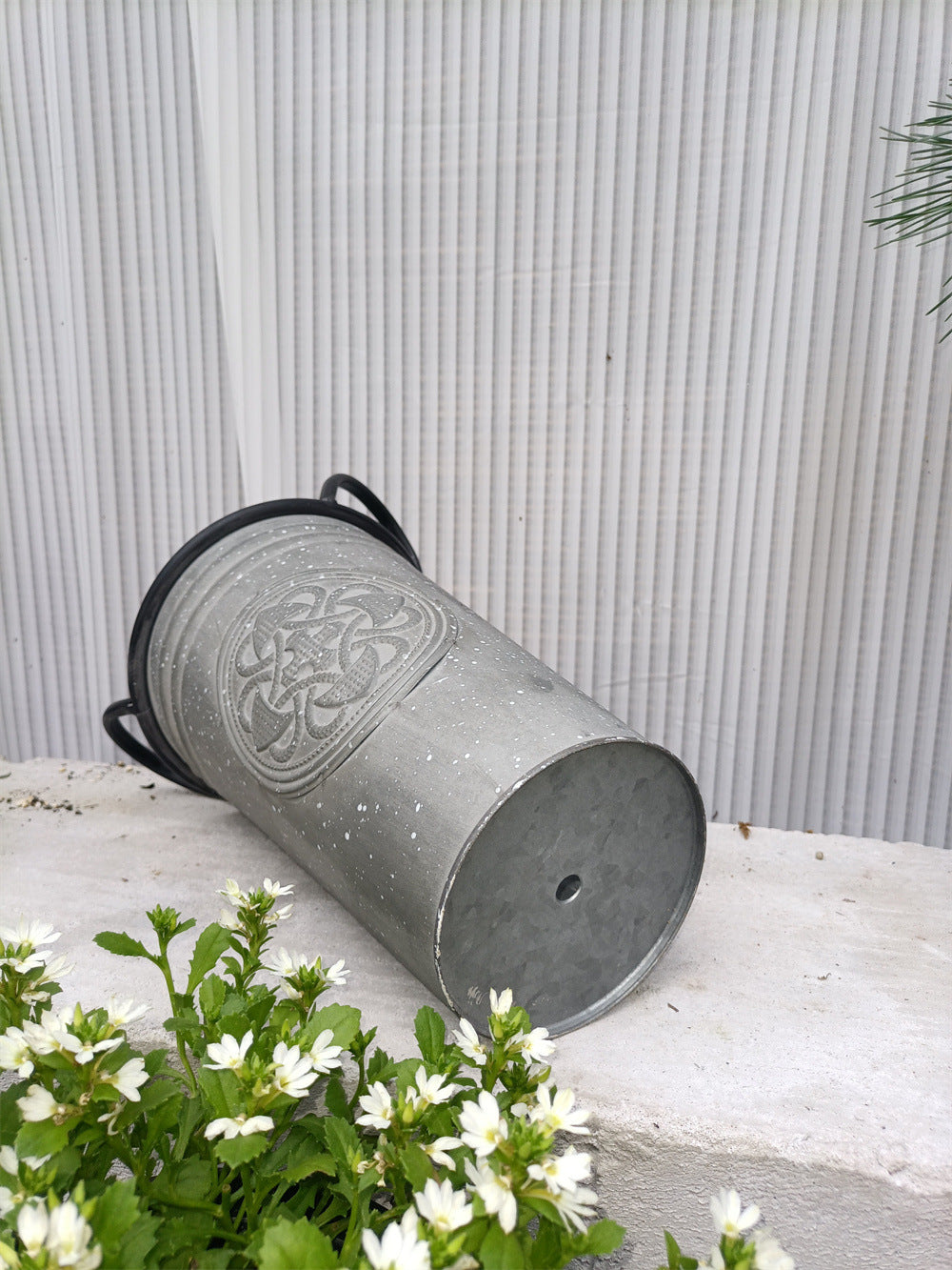 Vintage French Country Metal Planter Bucket with Double Handles