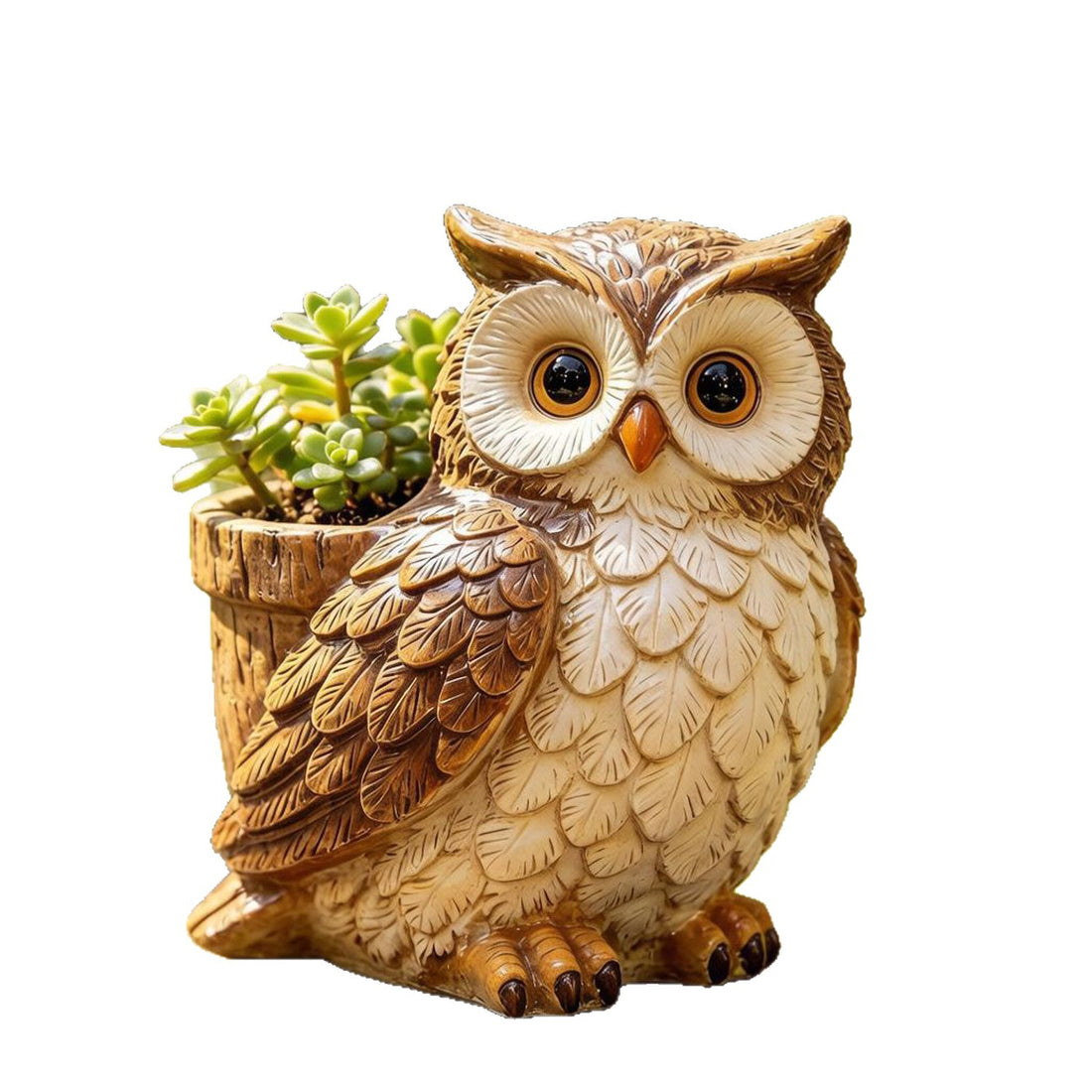 Lifelike Woodland Owl Planter – Hand-Painted Resin Succulent Pot & Garden Statue (3.9" Tall)