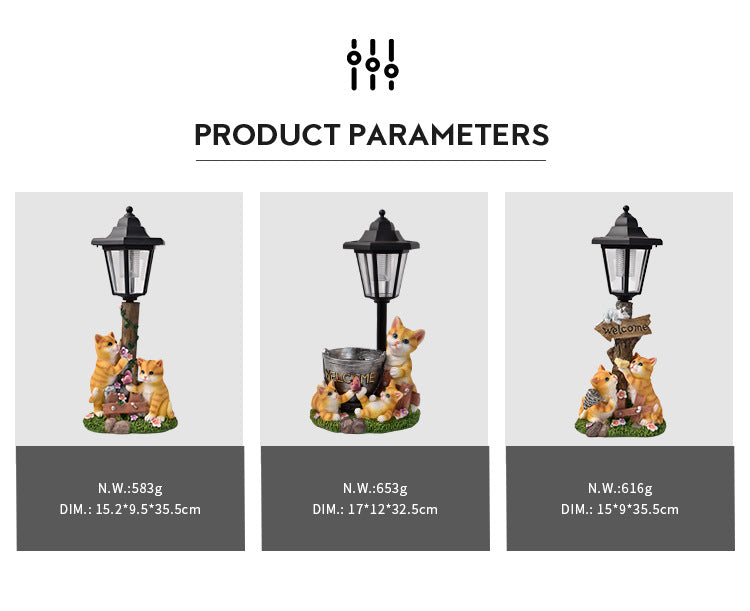 Luminous Solar Cat Garden Guardian – Hand-Painted Resin Planter Statue with Glowing Lantern (3 Styles)