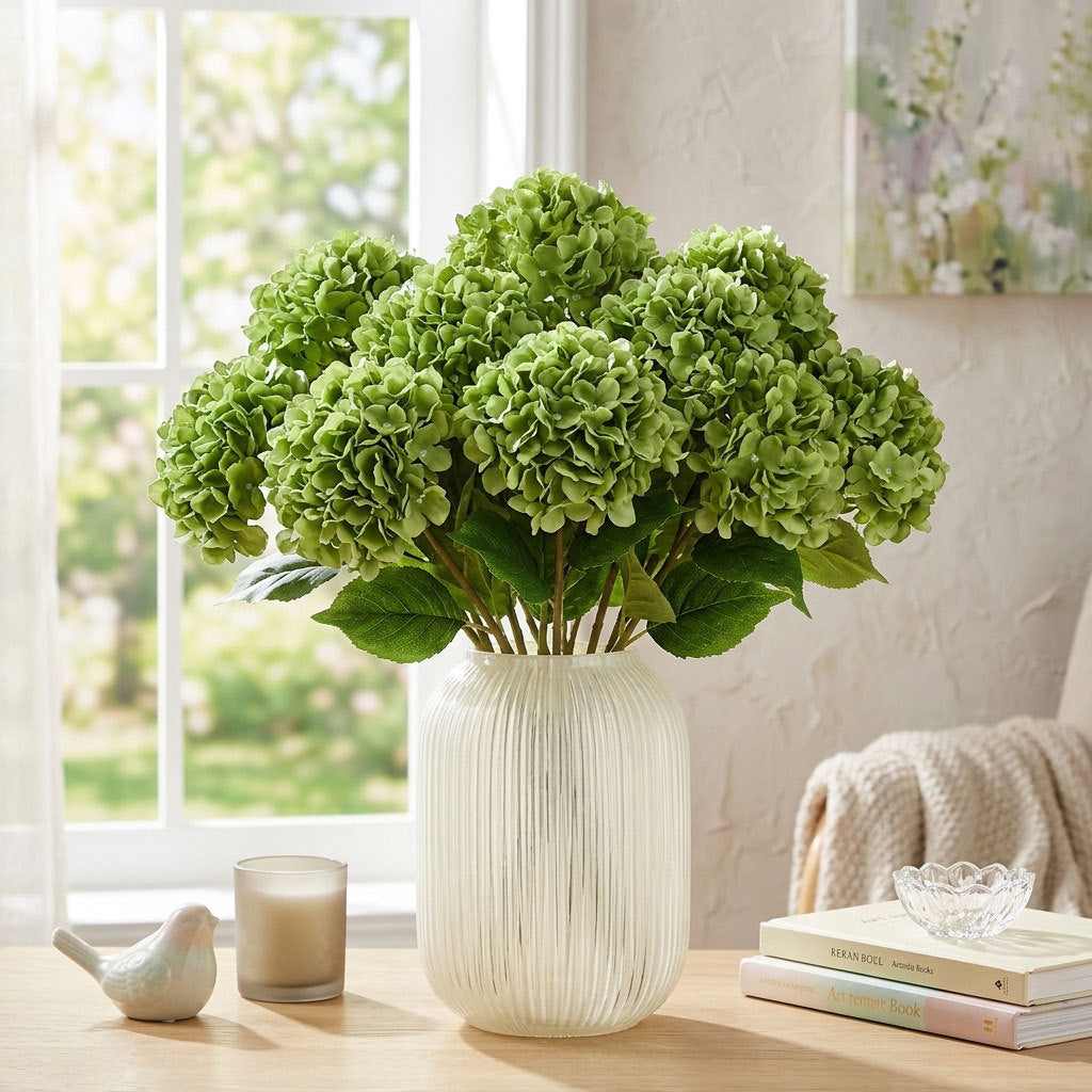 Lifelike Faux Hydrangea Stems – Romantic Artificial Silk Flowers (Set of 5 Large Blooms)