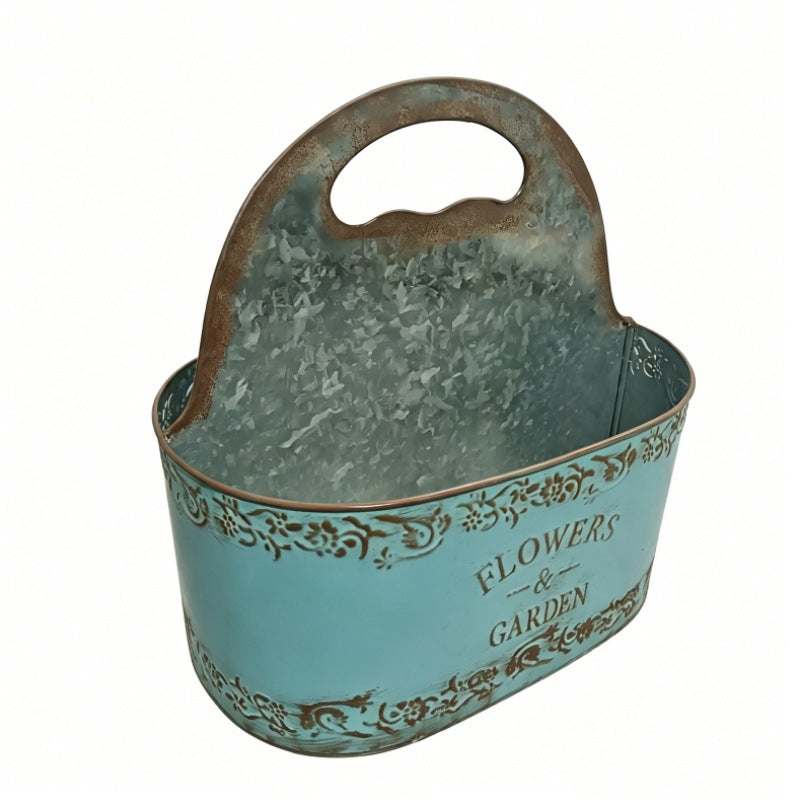 Vintage French Country Metal Planter Caddy with Handle (2 Colors)