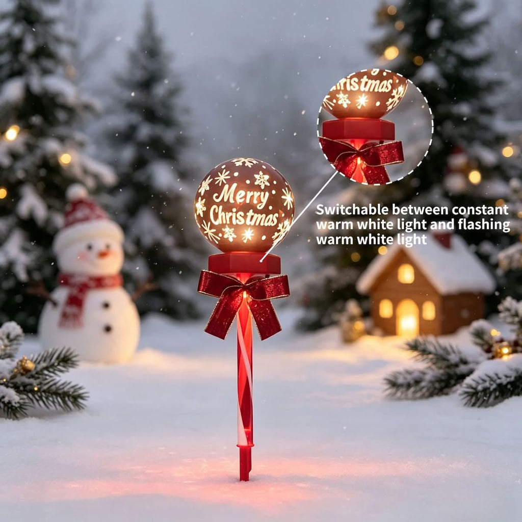 Solar Christmas Snowflake Garden Lights – Set of 2 Red Ball Lawn Stakes