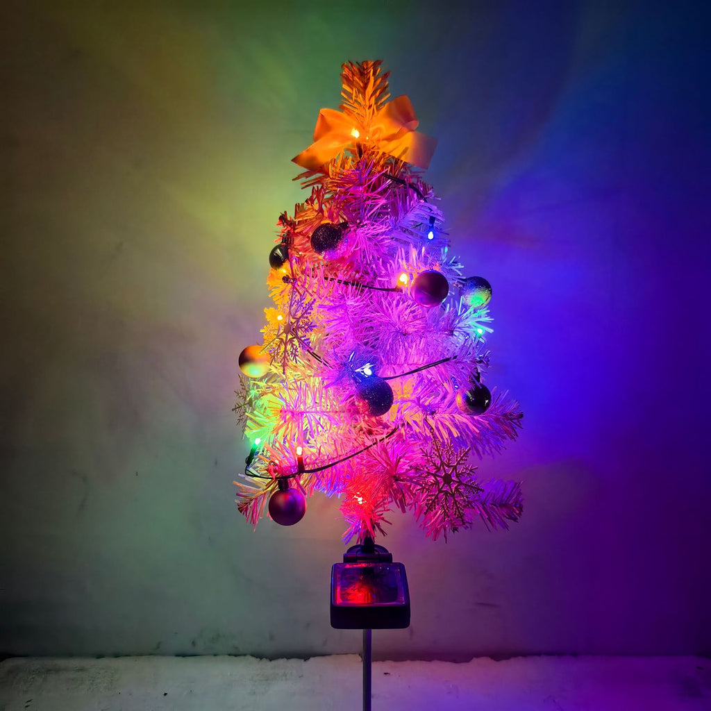 Pre-Lit Pink Solar Christmas Tree Pathway Stakes – Coquette Holiday Yard Decor with Ornaments (Set of 2)