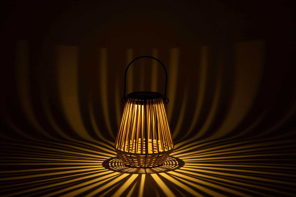 Solar Woven Rattan Lantern – Boho Outdoor Table & Hanging Light (9.4" Tall)